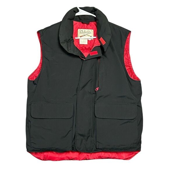 Vtg Cabelas Down Puffer Vest Mens Sz L Full Zip Pockets Black Outdoor Gorpcore - Picture 1 of 16